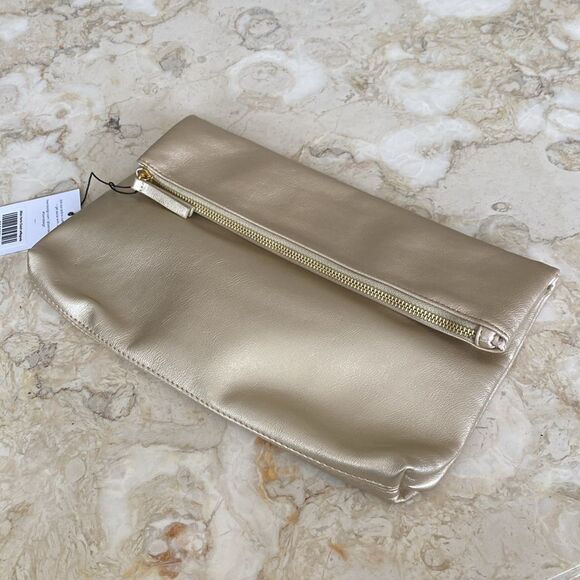 NWT Fawn Design for Jilly Box Vegan Leather Gold Metallic Fold Over Clutch Bag - Picture 5 of 11